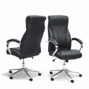 High-Back Ergonomic Executive Office Chair – Black Leather with Chrome Accents