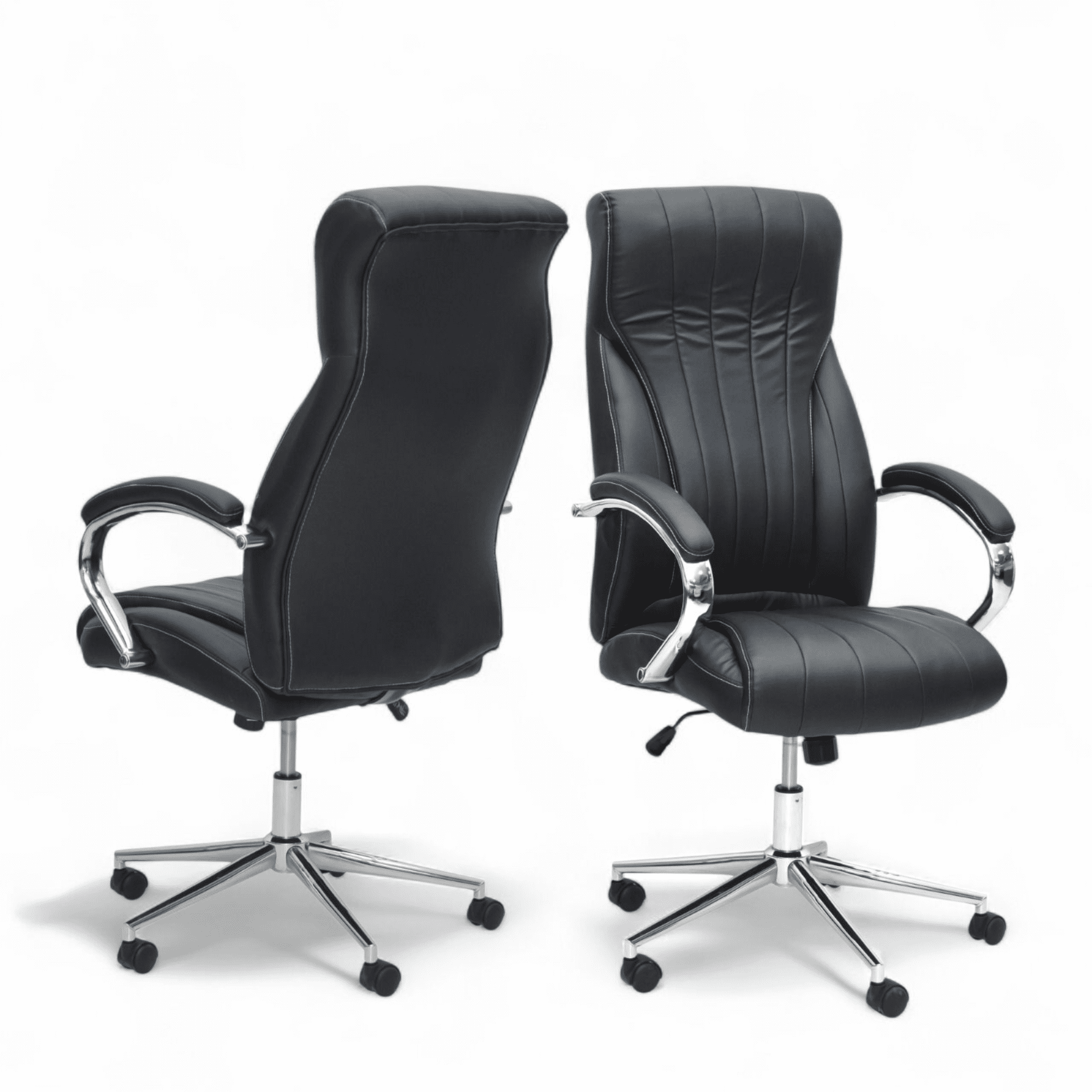 High-Back Ergonomic Executive Office Chair – Black Leather with Chrome Accents