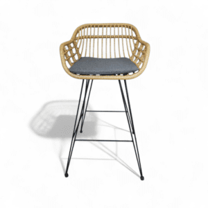 Rattan Counter Height Bar Stool with Gray Cushion
